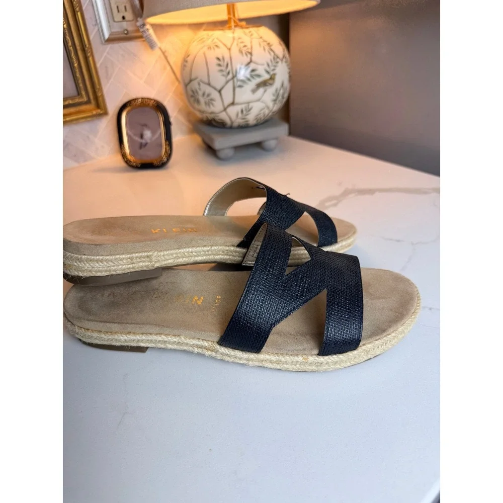 Anne Klein iFlex Espadrille Slide Sandals Women 8.5 Woven Flat Summer Shoes